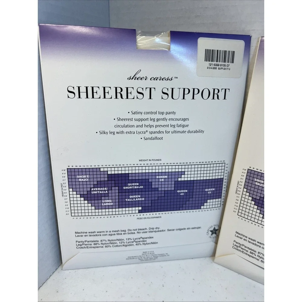 Sheer Caress Sheerest Support Pantyhose Bone White Mahogany Control Top Average